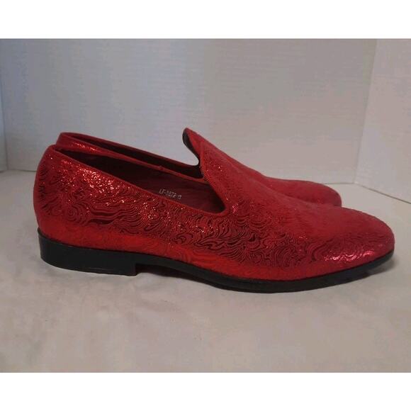 Royal Shoes Red Wavy Print Smoking Red Bottom Slip On Mens Dress Shoes 8 LF-8872 - Picture 4 of 9